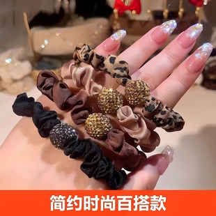 时尚 豹纹水钻大肠发圈头饰高弹力耐用丸子头扎头皮筋发圈气质头绳