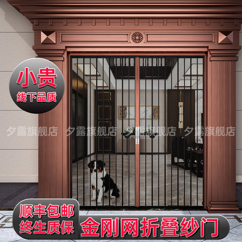 金刚网折叠纱门防蚊带锁防盗防猫入户门别墅隐形推拉式纱门纱窗门