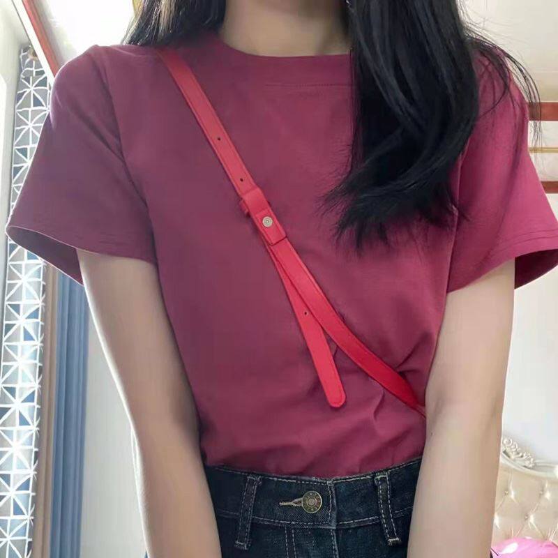 正肩显瘦短袖t恤女纯棉夏季韩版宽松ins潮学生体恤百搭纯色上衣服