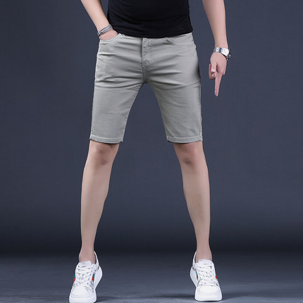 夏季薄款军绿色牛仔短裤男潮休闲修身弹力男士五分裤潮流韩版中裤