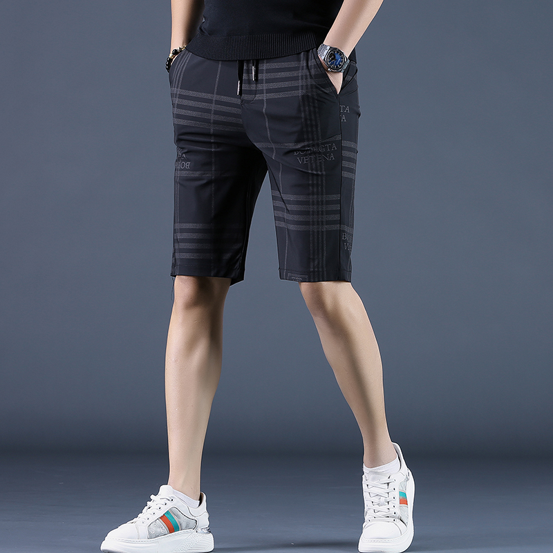 夏季薄款条纹潮牌冰爽丝滑透气休闲五分中裤男士冰丝运动短裤男潮
