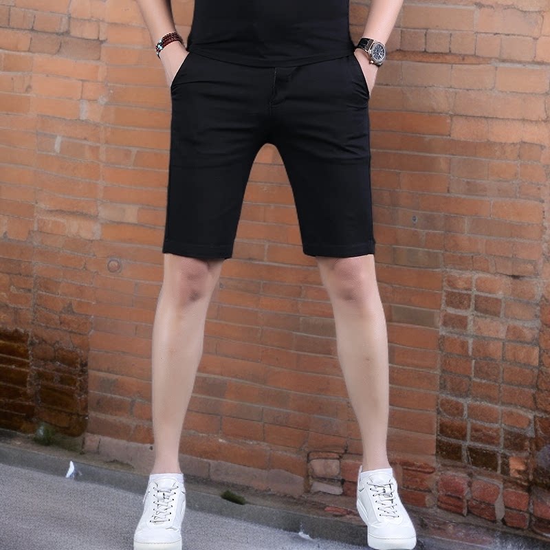 潮牌男装夏季2026新款黑色休闲短裤修身男士五分西裤潮流中裤子男