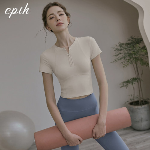 EPIH正肩半拉链短袖瑜伽服上衣
