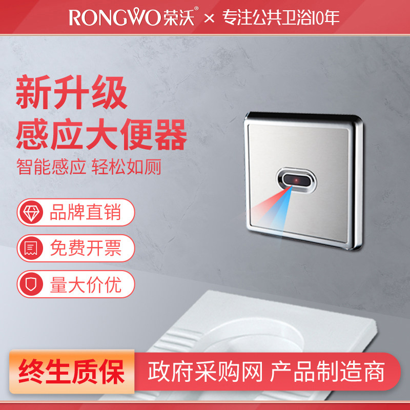 荣沃全自动感应厕所冲水器大便明装蹲坑蹲便冲水器智能冲洗阀配件