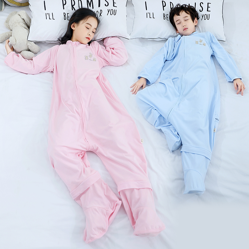 初贝大童睡袋儿童春夏纯棉薄款纱布宝宝幼婴儿连体睡衣分腿防踢被