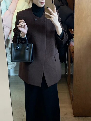 MOOTEA抹茶家2024冬季新款气质通勤极简风厚实夹棉西服西装外套女