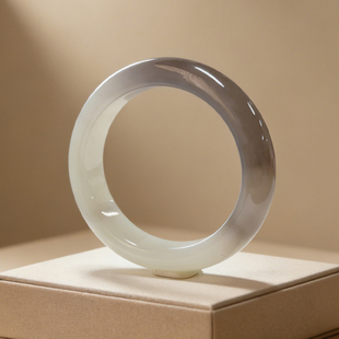 镯子手饰简约手镯 圈口51.2新疆和田玉烟紫玉镯正圈平安镯山料女款