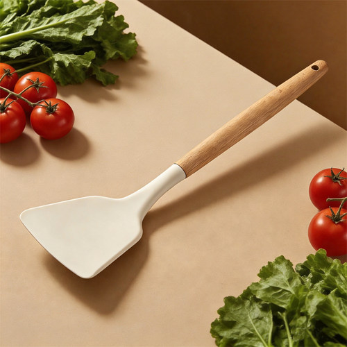 cookerbene家用不粘锅专用硅胶锅铲炒菜铲子煎铲汤勺白色木柄硅胶