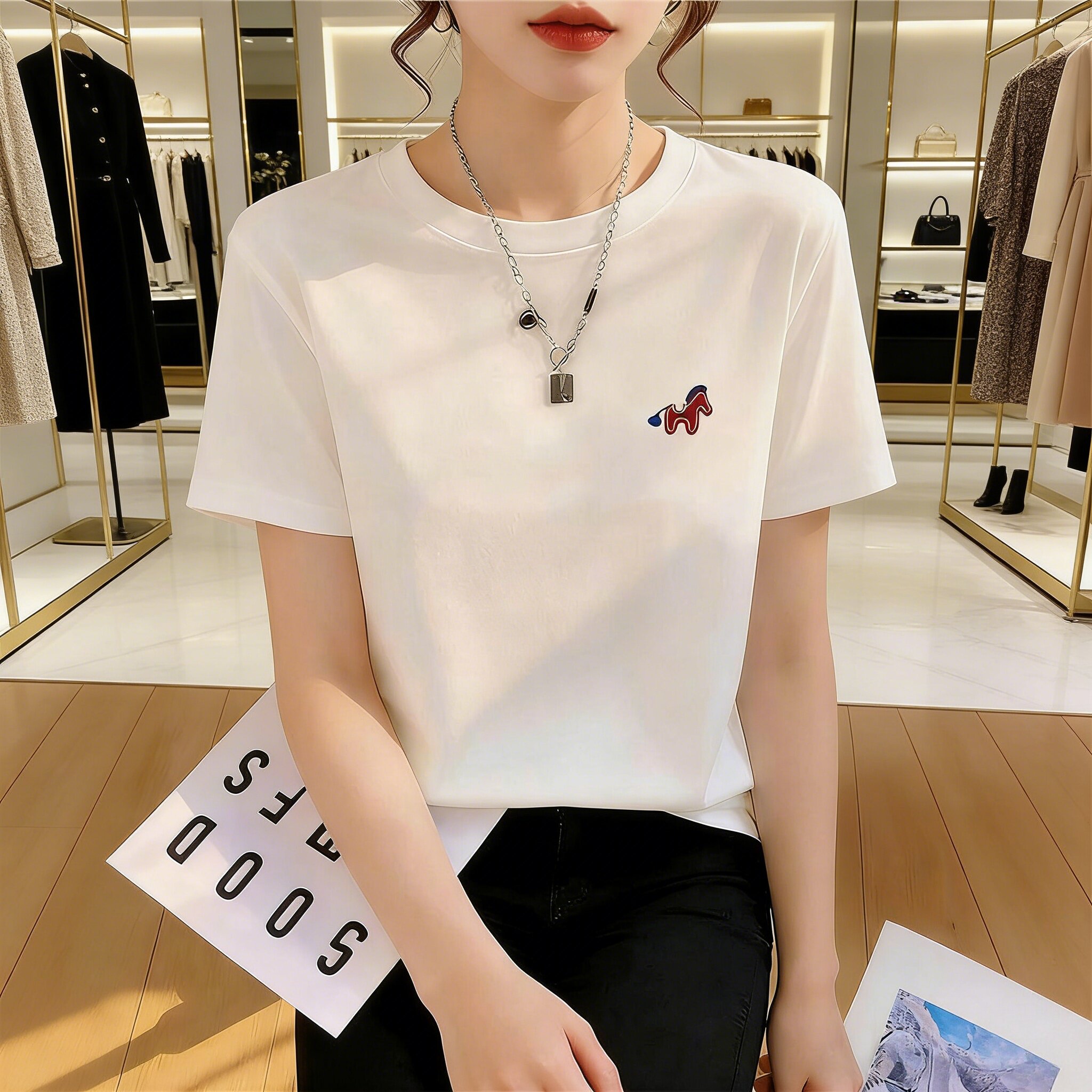 韩国正肩纯棉圆领短袖T恤女时尚百搭白色打底衫上衣2026新款夏季