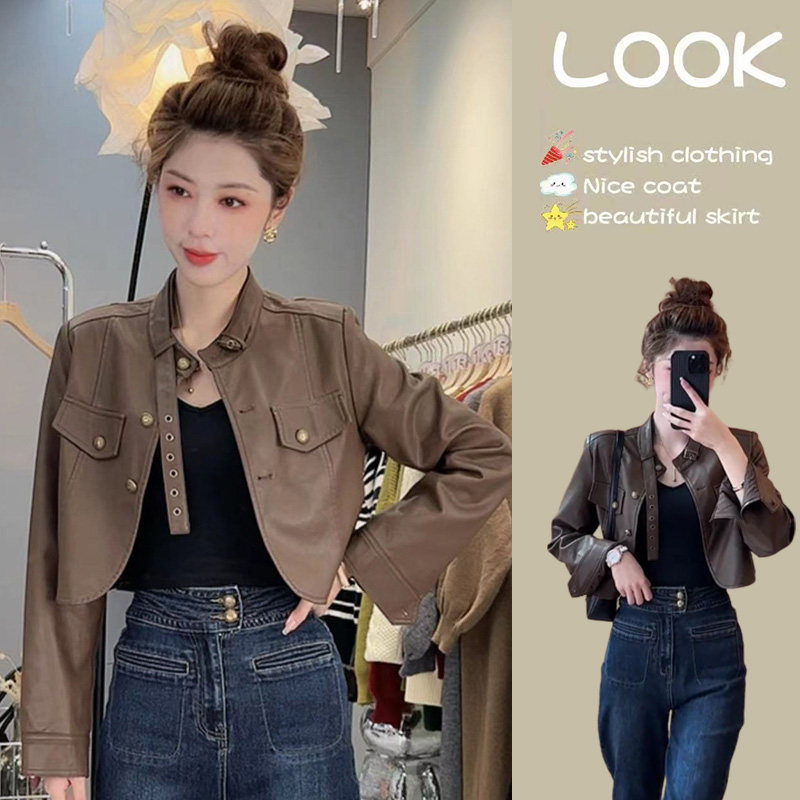 棕色皮衣短款外套2025秋季新款秋装机车皮夹克港风小个子爆款女装