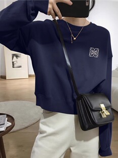 宽松圆领套头卫衣女短款小个子2025新款爆款春秋薄款无帽加绒上衣