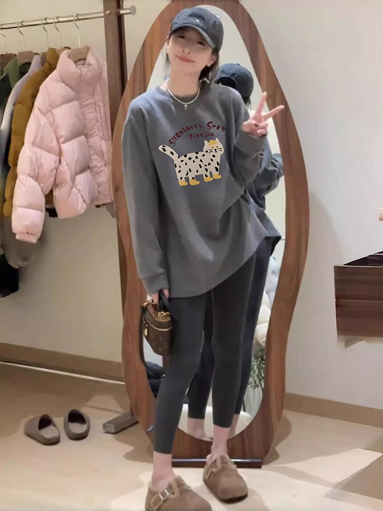 加绒长袖t恤女早春小个子宽松内搭中长款加厚德绒打底衫欧货上衣