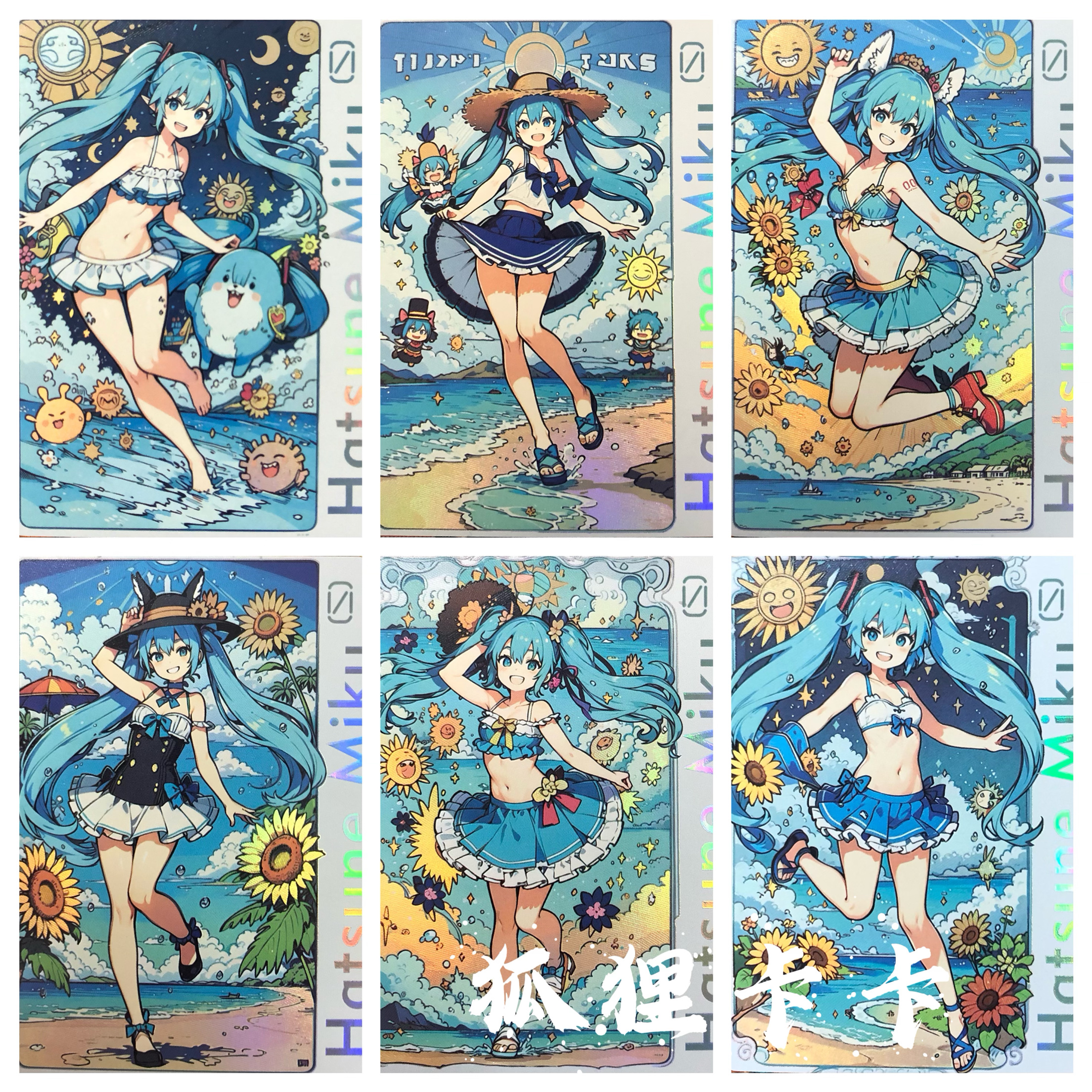 墨卡文创6-2  夏日派对初音未来折光彩闪收藏卡6张（63*88mm）