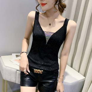 黑色网纱吊带女2026夏季 小众设计感烫钻上衣性感显瘦打底背心 新款
