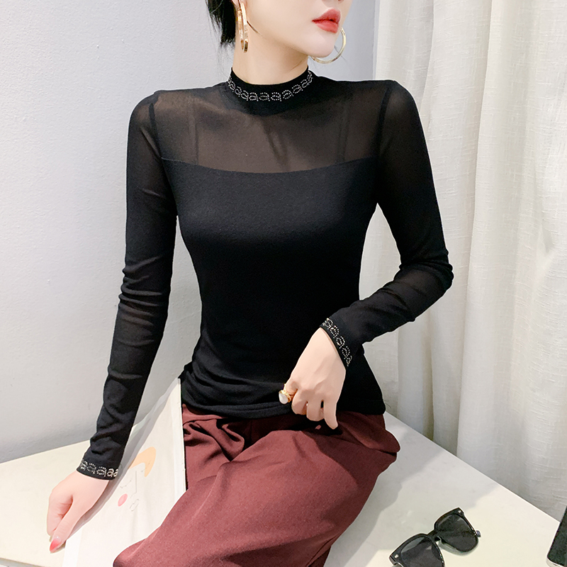 性感透视网纱打底衫长袖洋气上衣