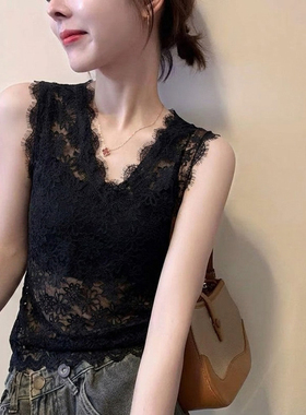性感镂空V领蕾丝背心女夏季设计感外穿内搭上衣修身显瘦打底小衫