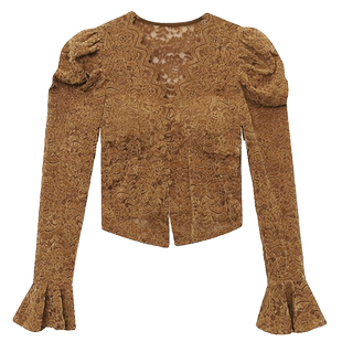 植绒蕾丝打底衫女秋冬欧货时尚泡泡袖上衣内搭性感V领长袖小衫潮