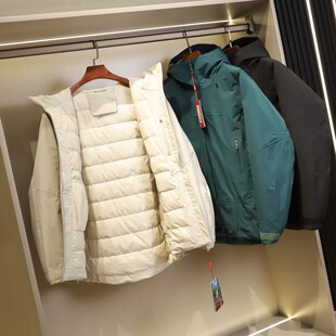 鸟家~腋下拉链设计~男士防雨雪户外滑雪硬壳冲锋连帽羽绒服滑雪服