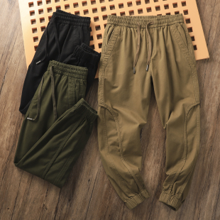 机能工装！全棉纱卡面料！男士纯色松紧腰宽松运动束脚工装休闲裤