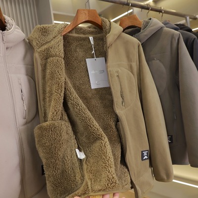 一件过冬~秋冬男女加绒加厚重磅高克重连帽摇粒绒夹克羊羔毛外套