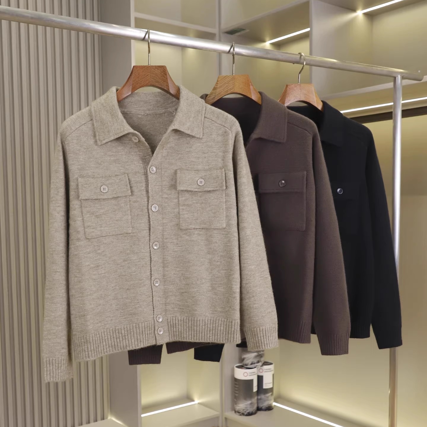 软糯厚实~秋冬男女情侣工装针织衫长袖毛衫夹克翻领开衫毛衣外套