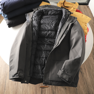 强悍如斯！三合一可脱卸羽绒内胆！男士防风防水连帽冲锋衣羽绒服