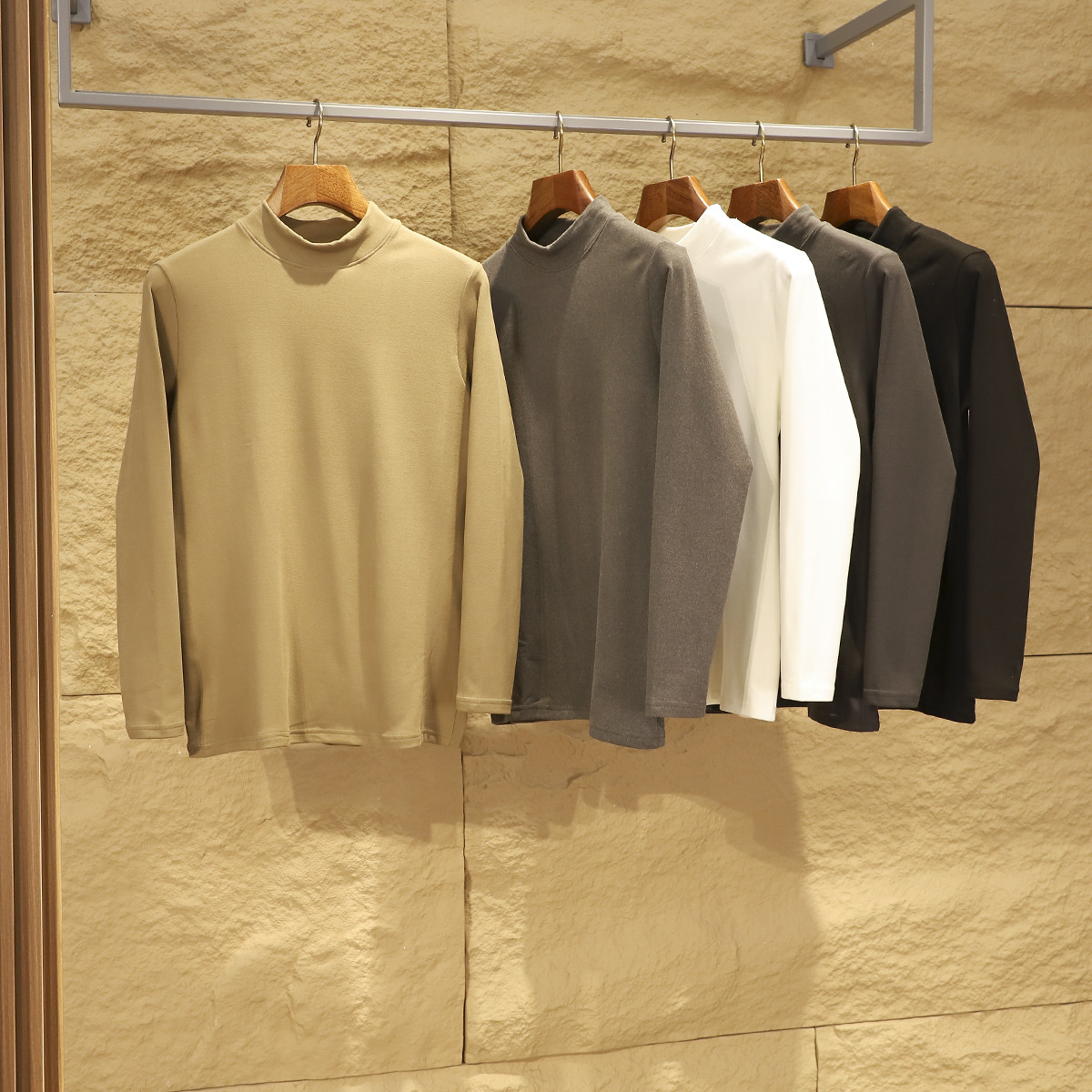 跑量款~亲肤双面德绒~秋冬男士加绒保暖立领纯色简约打底长袖T恤,男装,T恤,淘宝优惠券,粉丝福利购,淘宝优惠卷