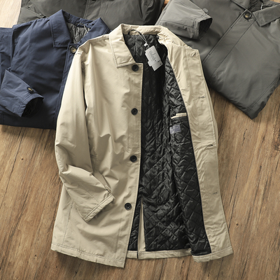 简约纯色中长款秋冬夹棉保暖风衣