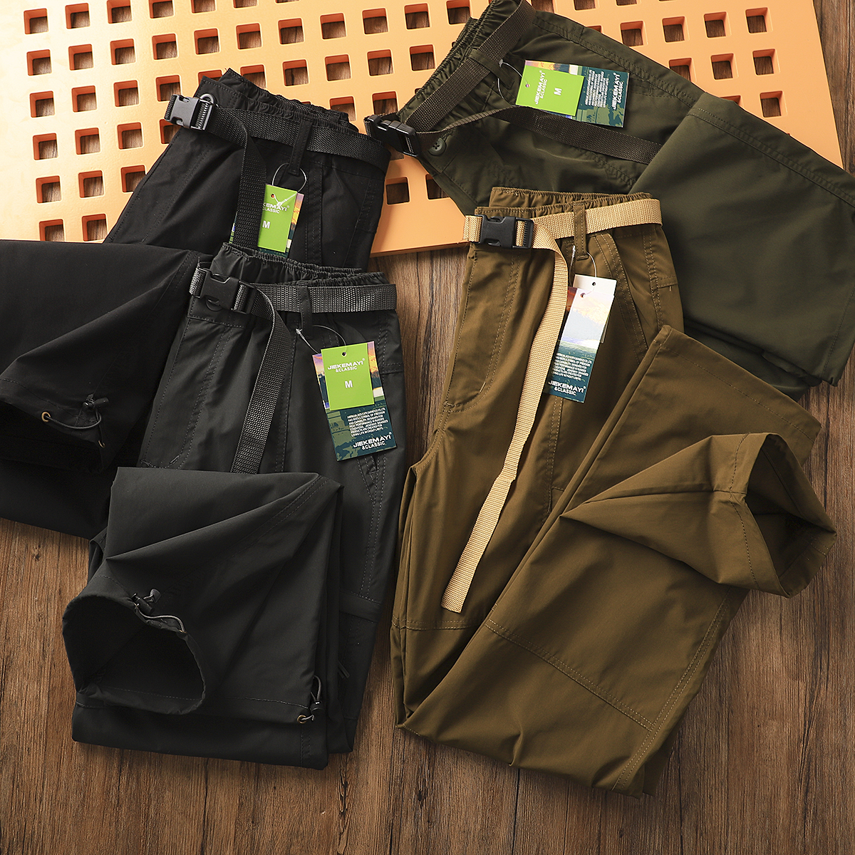 德国订单!户外男士防风防水登山运动宽松直筒多袋工装裤休闲长裤