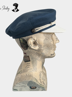 正品授权Thomas Shelby水手帽蓝白亚麻春夏英伦海军帽平顶鸭舌帽