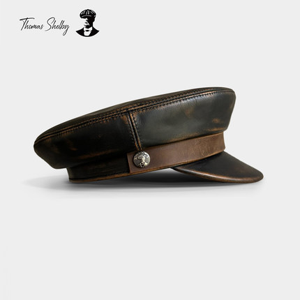 THOMAS SHELBY手工擦色进口牛皮胚阿美咔叽工装水手帽复古机车帽