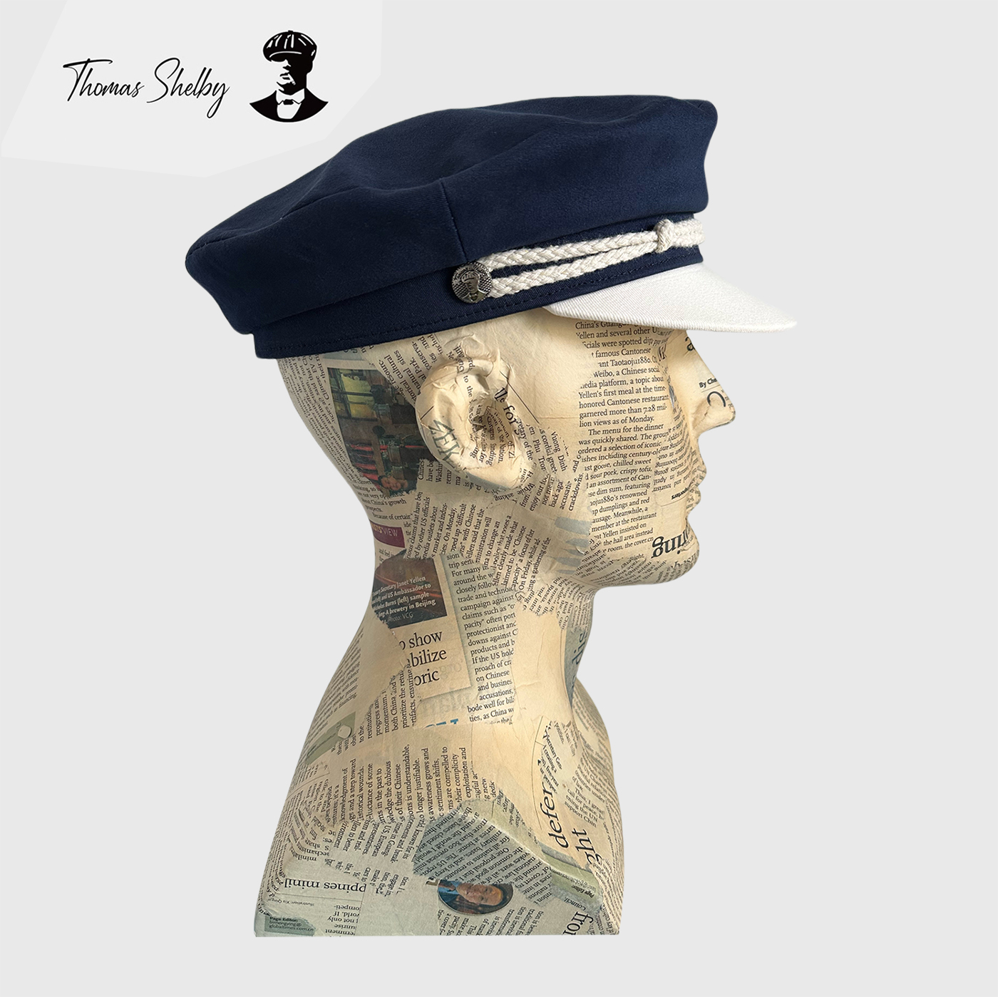 正品授權(quán)Thomas Shelby海軍帽 藍白撞色 銅扣裝飾 復(fù)古水手鴨舌帽