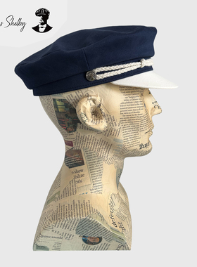 正品授权Thomas Shelby海军帽 蓝白撞色 铜扣装饰 复古水手鸭舌帽