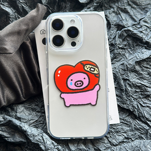 伤心创可贴小猪手机壳适用于iphone17promax卡通iPhone16pro苹果13少女15pro小众14pro华为安卓可定制