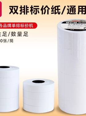 得力3209双排标价纸10卷装双排打价纸双行打码纸7505配套商品标价纸打价签纸标签纸6600专用纸价格纸6000张