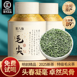 赛八仙精品头春毛尖茶叶信阳2025新茶特级浓香型嫩芽绿茶罐装500g
