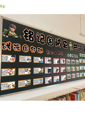 中小学红色文化墙爱国主题教室墙面布置装饰墙贴黑板报忆国防峥嵘