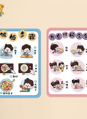 幼儿园生活区娃娃家墙面装饰图我会照顾宝宝做饭步骤区角材料成品