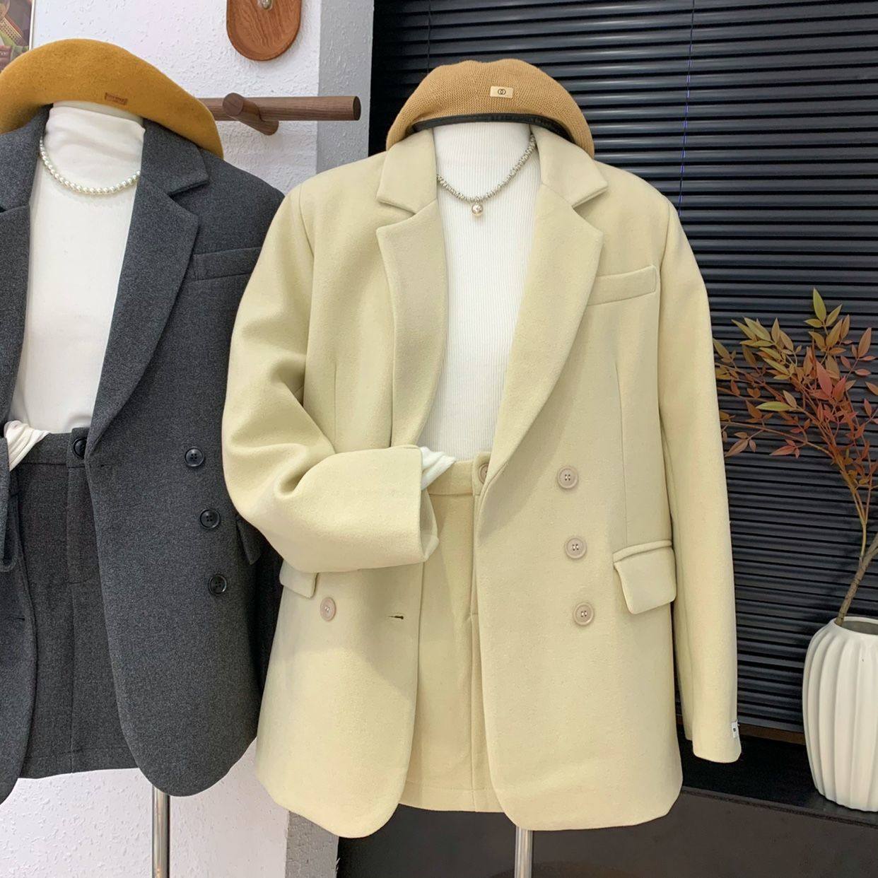 冬季韩系女主小香风加厚毛呢西装套装羽绒服外套半身裙两件套女,女装/女士精品,时尚套装,淘宝优惠券,粉丝福利购,淘宝优惠卷