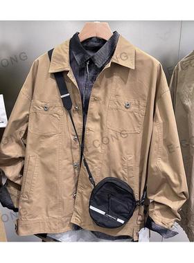 05117-春秋山系复古工装长袖衬衫男潮流宽松多口袋户外衬衣潮