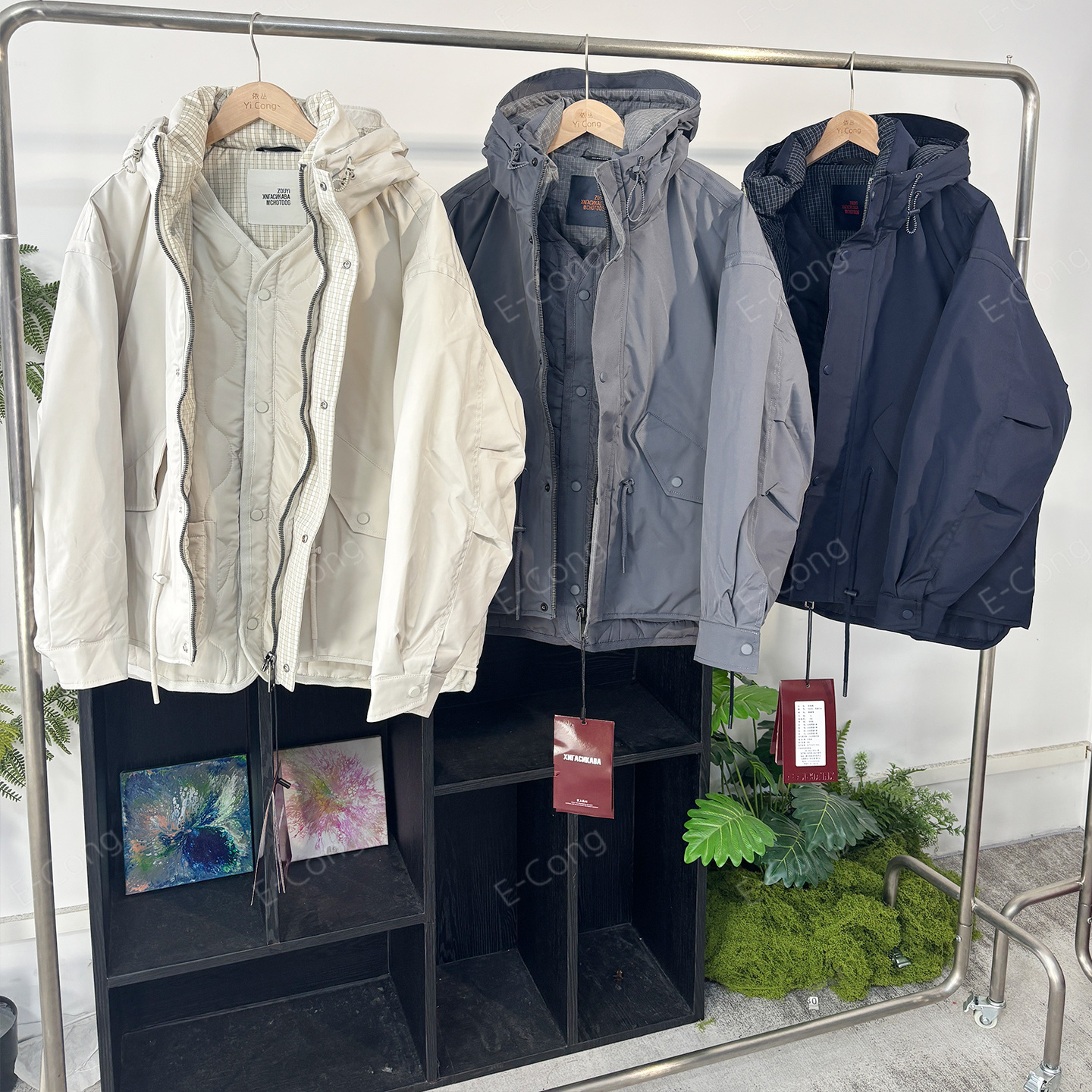 小众设计师潮牌日系潮流假两件中长款三防连帽冲锋羽绒服外套0001