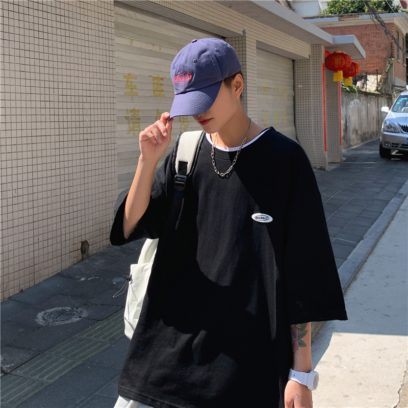 夏季新款男士短袖恤男港風大碼潮寬鬆半袖上衣