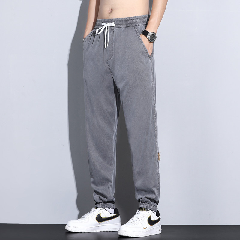冰丝牛仔裤男士夏季薄款宽松束脚哈伦潮牌莱赛尔天丝休闲九分裤男,男装牛仔裤,星座224-1