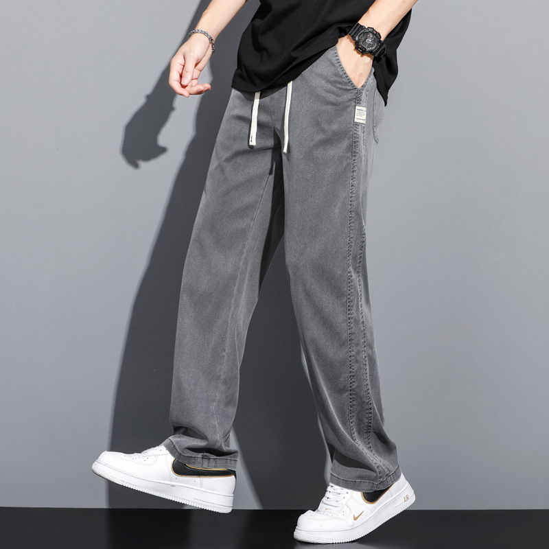 1048-P45货足薄款休闲阔腿男士直筒宽松冰丝莱赛尔天丝运动裤子，男装牛仔裤，星座224-1