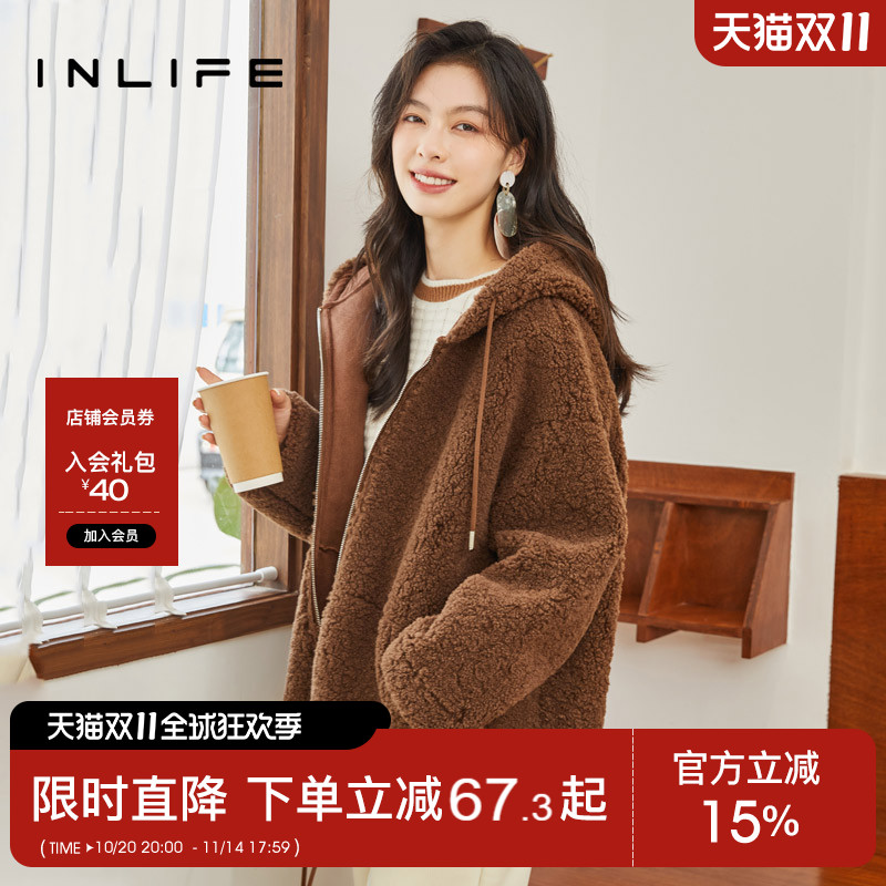 伊纳芙羊羔毛大衣女秋冬保暖外套