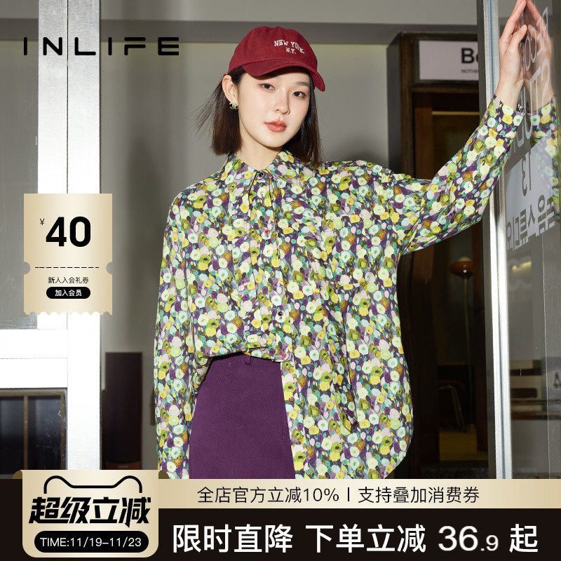 inlife法式复古油画长袖衬衫