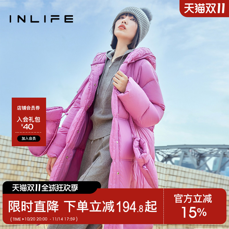 白鹅绒中长款外套inlife连帽
