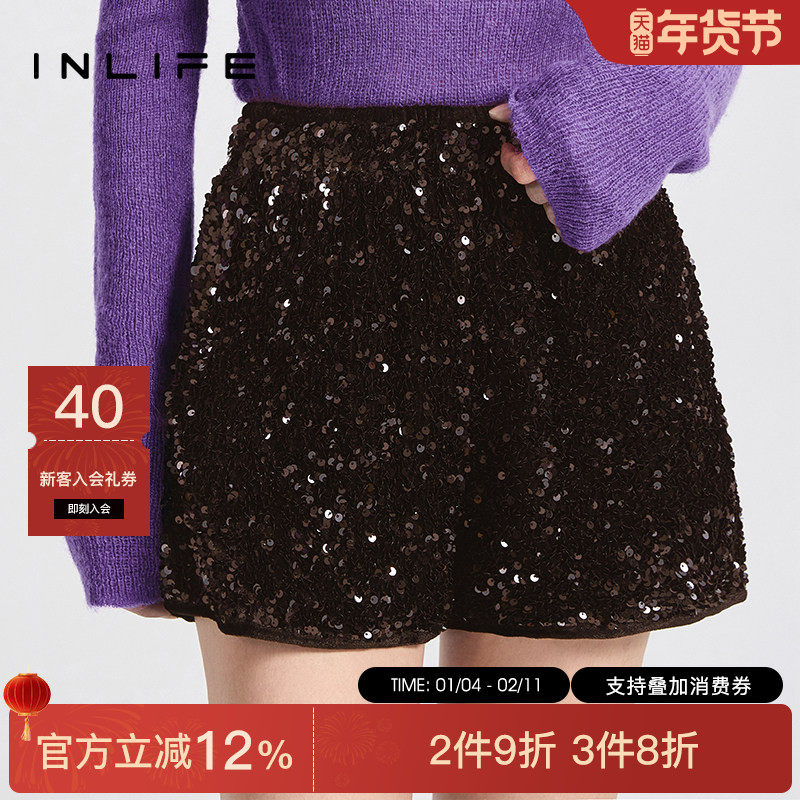 伊纳芙时尚宽松高腰亮片短裤秋冬新款女高级时髦气质a字阔腿裤子,女装/女士精品,休闲裤,淘宝优惠券,粉丝福利购,淘宝优惠卷