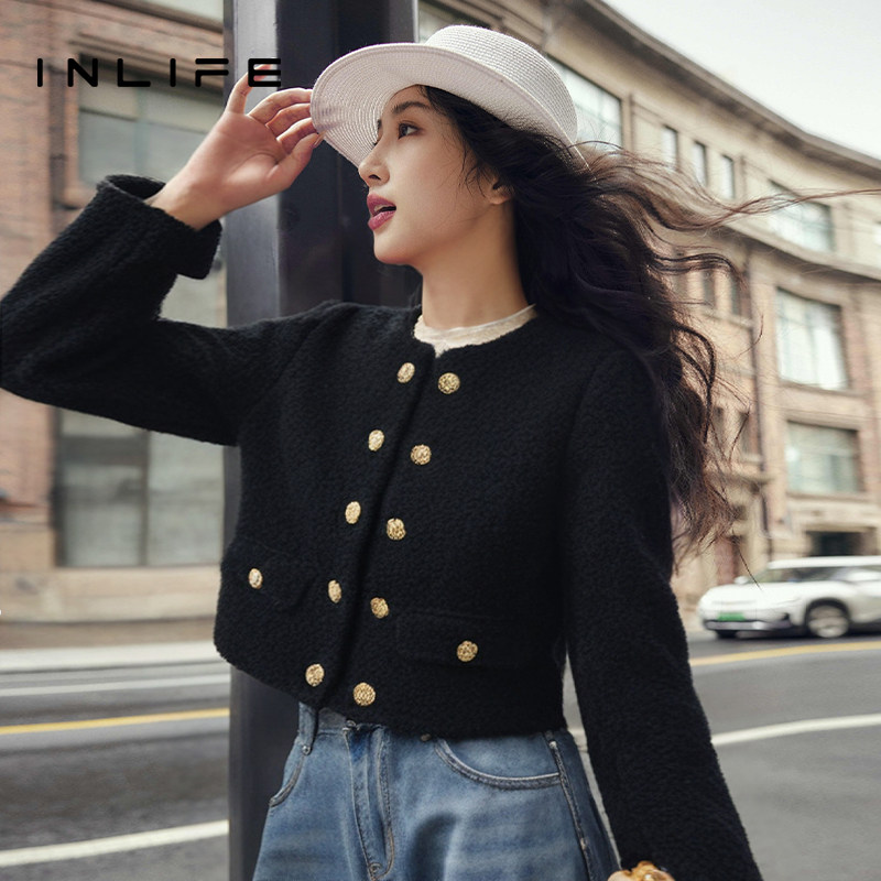 伊纳芙法式小香风加厚毛呢外套女秋冬新款高级短款内胆鸭绒羽绒服,女装/女士精品,短外套,淘宝优惠券,粉丝福利购,淘宝优惠卷