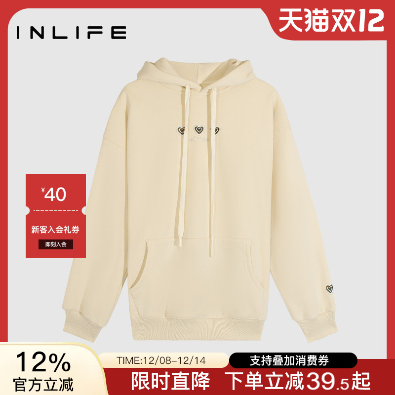 inlife美式慵懒风加厚连帽卫衣